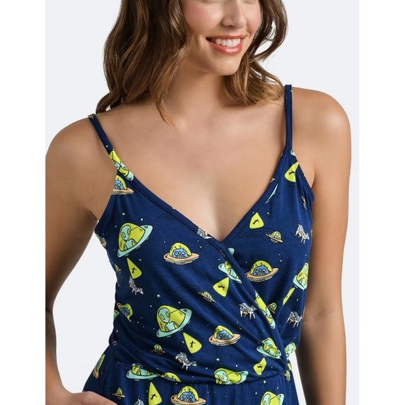 MEUNDIES Women's To The Moon Faux Wrap Romper Navy Small Sleeveless Pockets - Picture 2 of 9